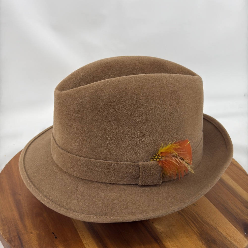 Country Gentleman Fedora Mens OS Brown Velour Fur Feather Pinched Crown Hat